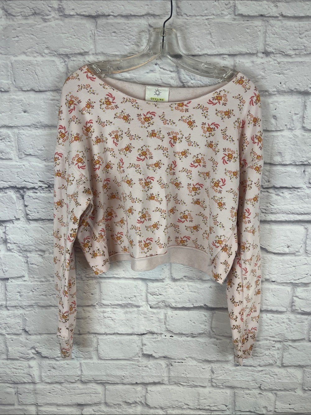 Aeri Offline Pink Floral Cropped Sweatshirt Cottagecore Coquette Cozy Size Small